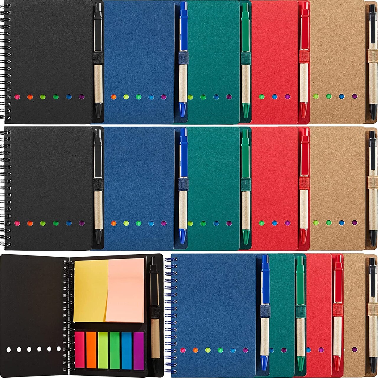15 Pack Spiral Notebook Steno Pads Lined Notebook Notepad with Pen in Holder Sticky Notes and Page Marker Colored Index Tabs Small Pocket Notebooks for Office School Supplies, 4.7 X 5.9 Inch
